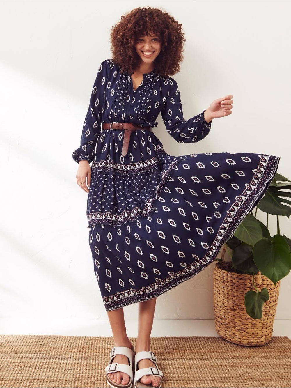 Fat Face Maye Ikat Geo Maxi Dress Navy size 10
